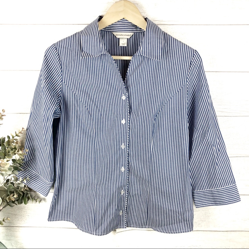 CHRISTOPHER & BANKS Striped Button Down Top